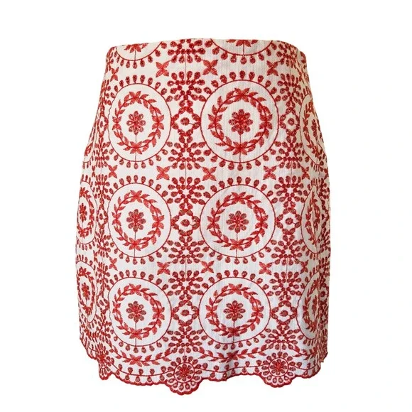 LOFT ANN KLEIN Boho Mini Skirt Petites Orange Embroidered Eyelet  Size 6P - Picture 3 of 9